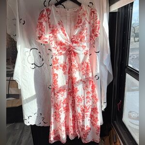 L'ATISTE Red and White fairy boho cottage A line Floral Dress w pockets small